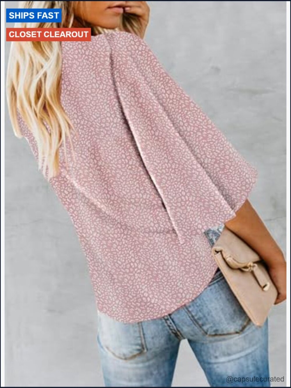 V Neck Tie Front Bell Sleeve Blouse Flowy Boho Summer Top - Picture 4 of 7